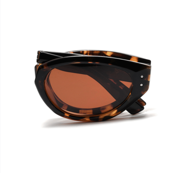 Foldable Cat-Eye Leopard Sunglasses with Amber Lens